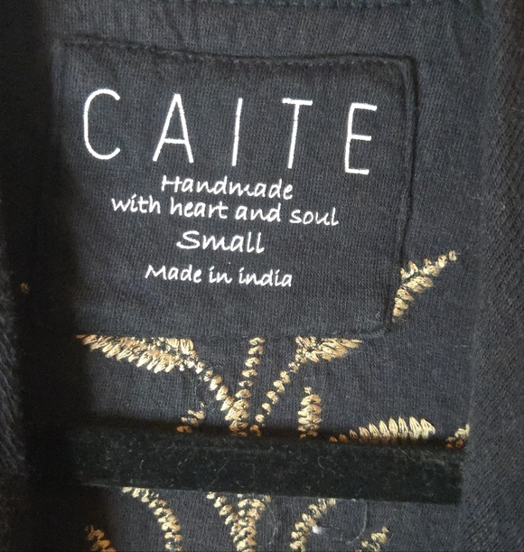 Caite Handmade Embroidered Floral Aztec Black/Beige Draped Boho Cardigan Women S - Picture 4 of 6